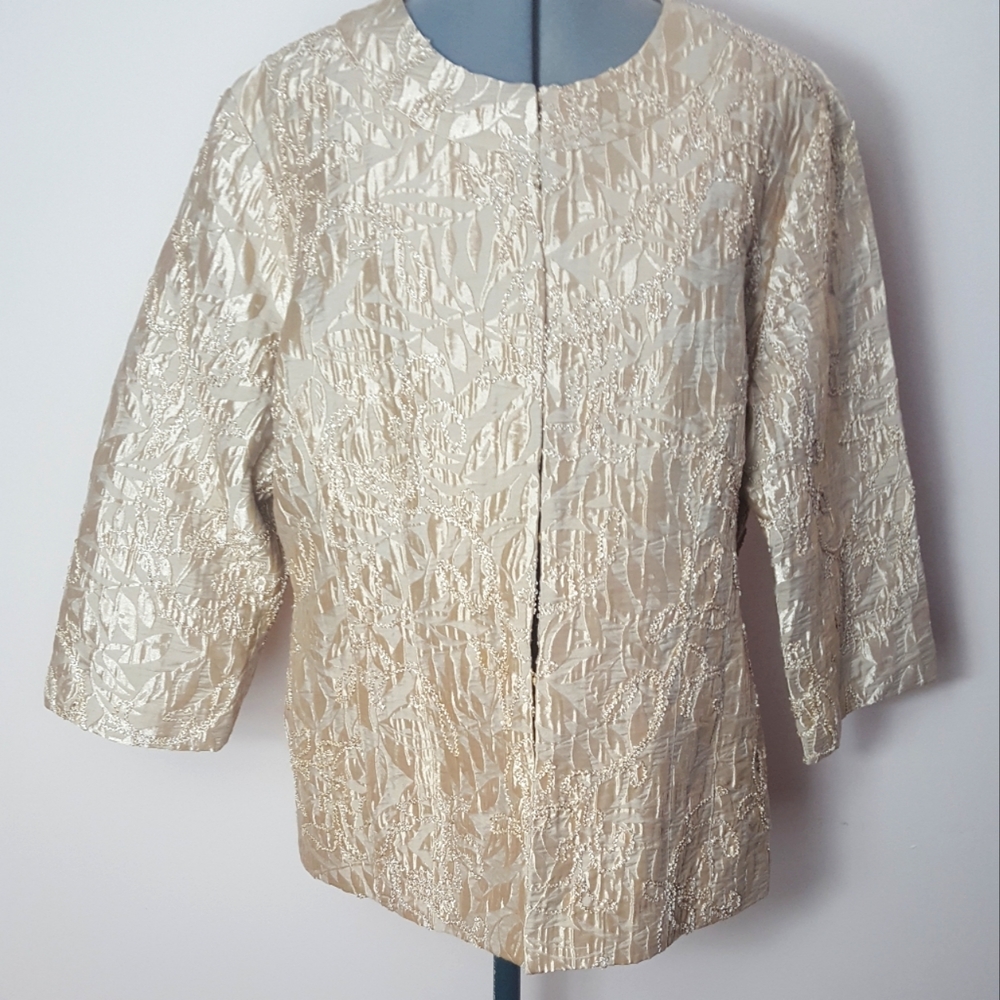 Chico's Gold Embroidered Jacket Size 3